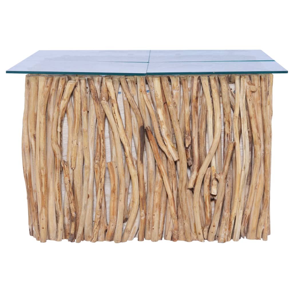 vidaXL Τραπέζι Σαλονιού Γυάλινη Επιφάνεια 66x66x40 εκ. Μασίφ Ξύλο Teak