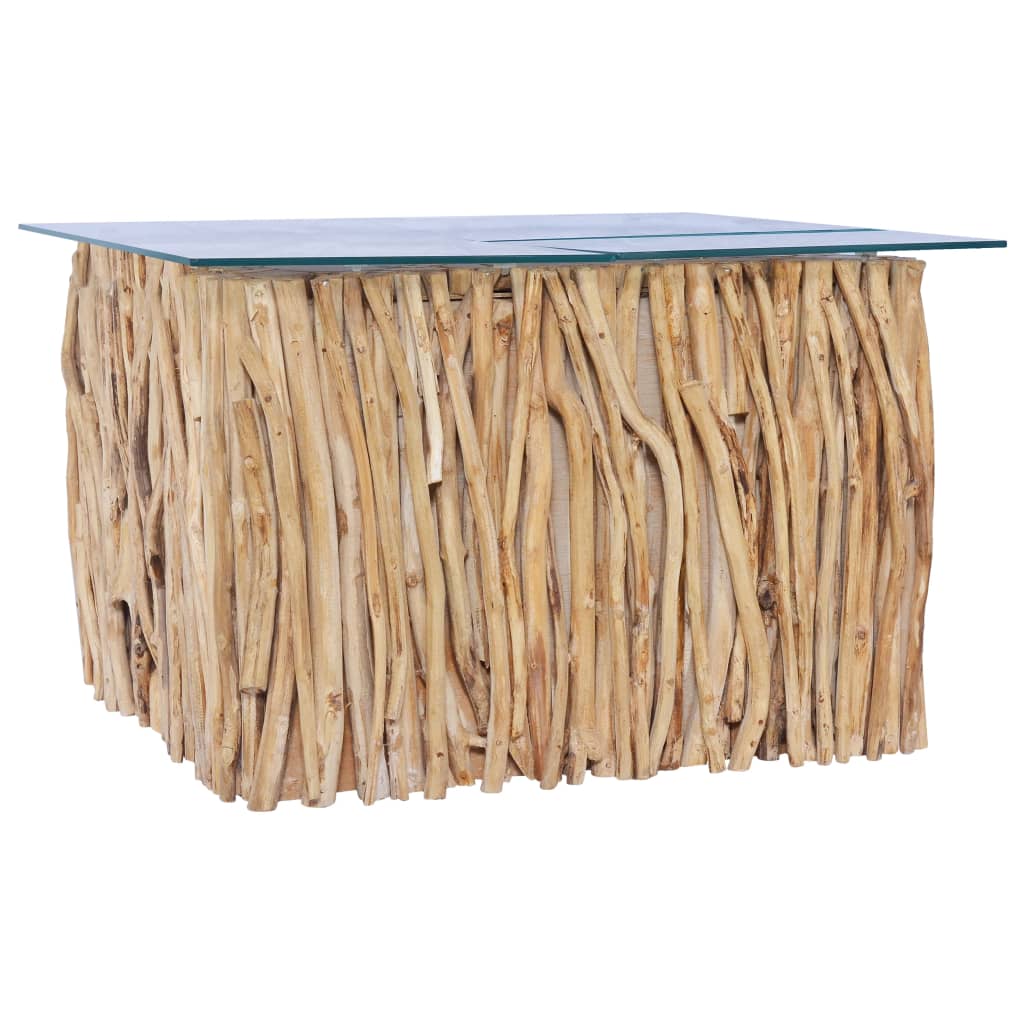 vidaXL Τραπέζι Σαλονιού Γυάλινη Επιφάνεια 66x66x40 εκ. Μασίφ Ξύλο Teak