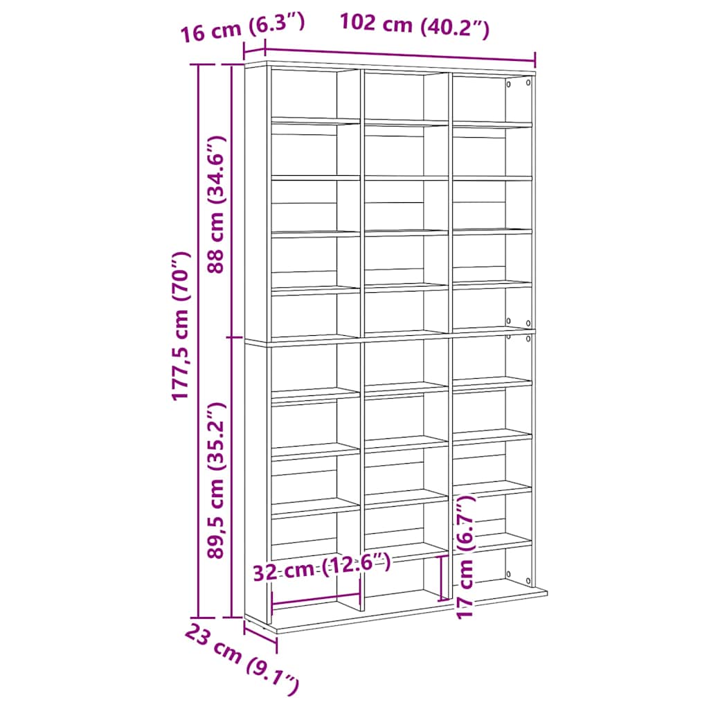 vidaXL Έπιπλο για CD Δρυς 102 x 23 x 177,5 εκ. από Επεξεργασμένο Ξύλο