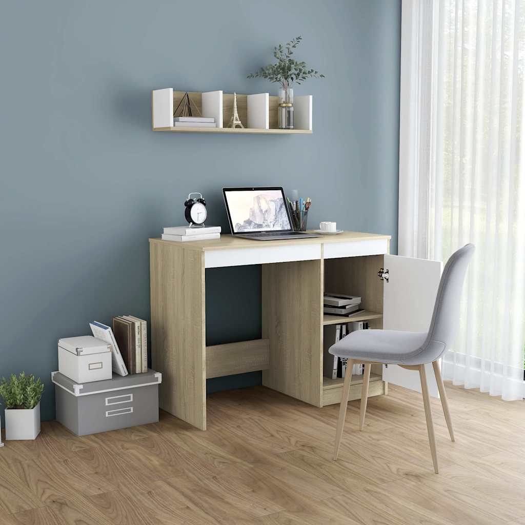 vidaXL Γραφείο Λευκό / Sonoma Δρυς 100 x 50 x 76 εκ. από Μοριοσανίδα