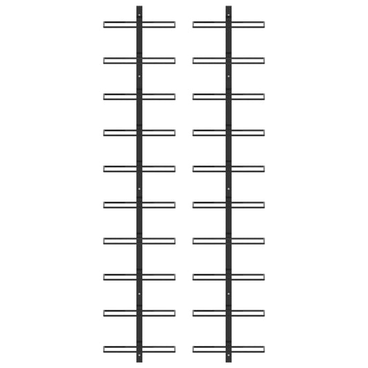 vidaXL Βάσεις Κρασιών Τοίχου 2 τεμ. για 20 Φιάλες Μαύρες Μεταλλικές