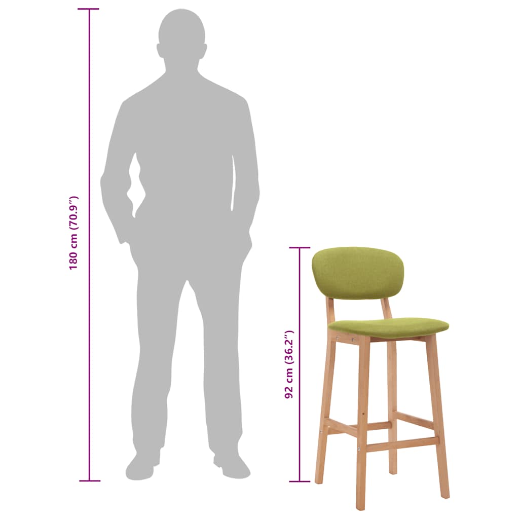 vidaXL Σκαμπό Μπαρ 2 τεμ. Πράσινα Υφασμάτινα