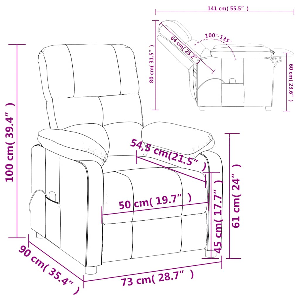 vidaXL Πολυθρόνα Μασάζ Ανοιχτό Γκρι Υφασμάτινη
