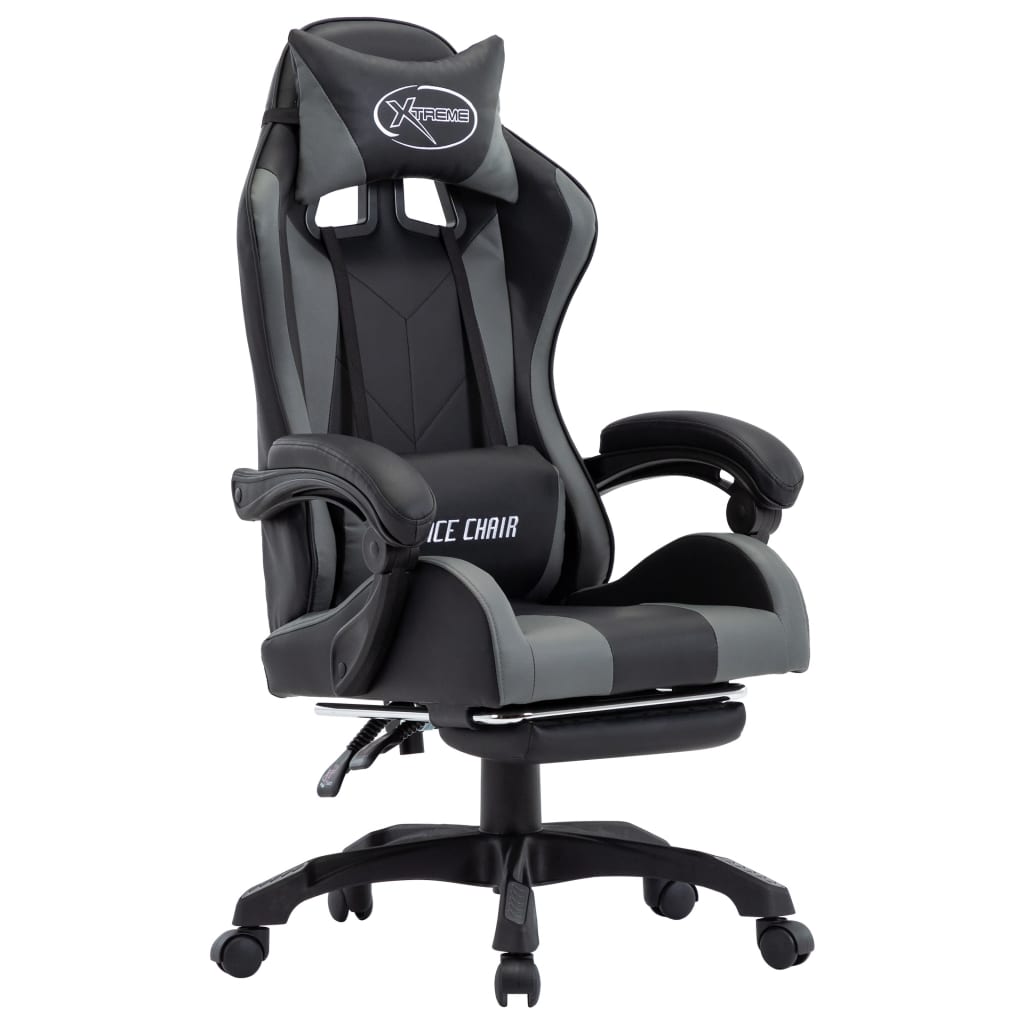 vidaXL Καρέκλα Racing με Υποπόδιο Γκρι/Μαύρη από Συνθετικό Δέρμα