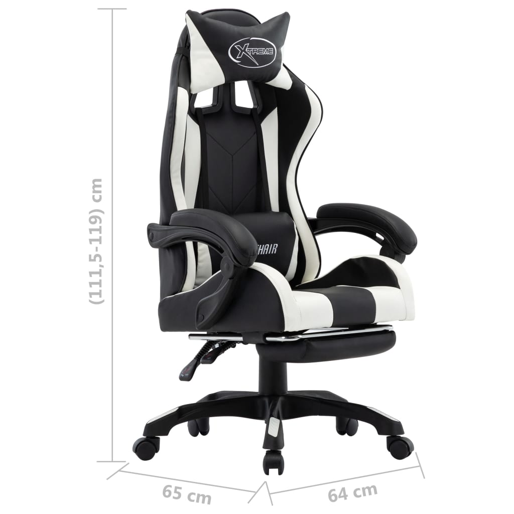 vidaXL Καρέκλα Racing με Υποπόδιο Λευκή/Μαύρη από Συνθετικό Δέρμα