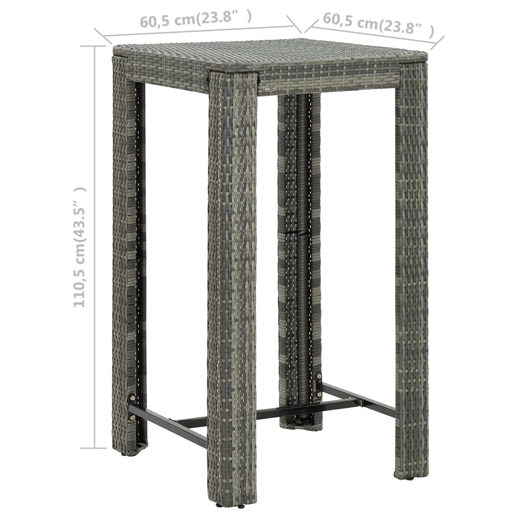 vidaXL Τραπέζι Μπαρ Κήπου Γκρι 60,5x60,5x110,5 εκ. από Συνθετικό Ρατάν
