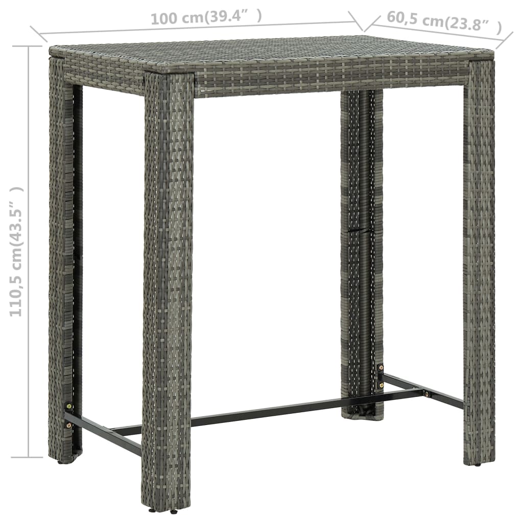 vidaXL Τραπέζι Μπαρ Κήπου Γκρι 100x60,5x110,5 εκ. από Συνθετικό Ρατάν