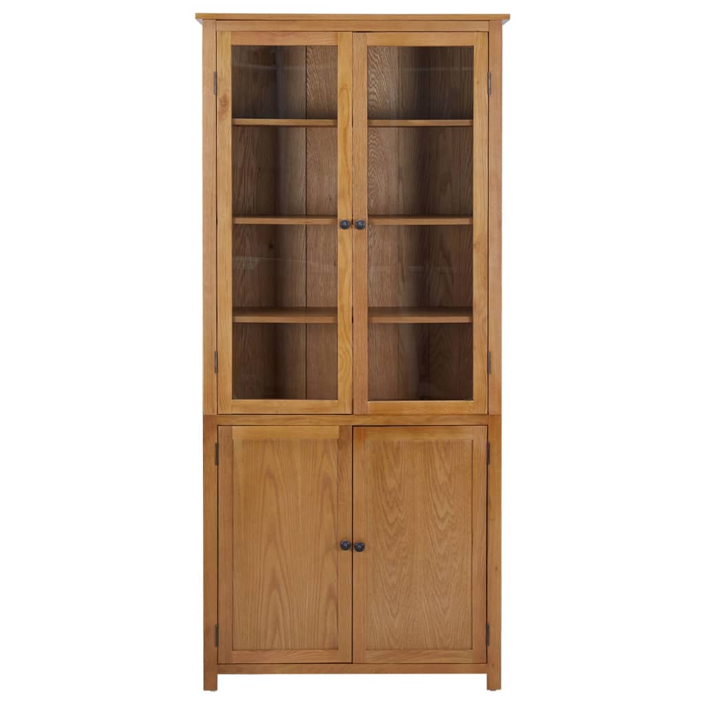 vidaXL Βιβλιοθήκη με 4 Πόρτες 90x35x200 εκ. Μασίφ Ξύλο Δρυός και Γυαλί