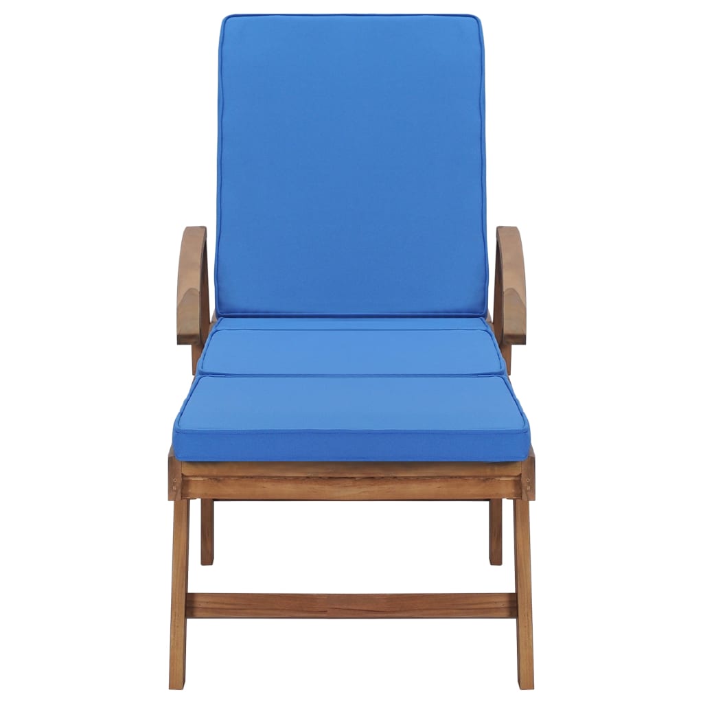 vidaXL Ξαπλώστρες Μπλε από Μασίφ Ξύλο Teak με 2 τεμ. Μαξιλάρια