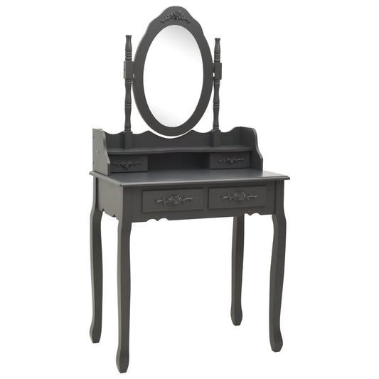 vidaXL Μπουντουάρ με Σκαμπό Γκρι 75 x 69 x 140 εκ. Ξύλο Παυλώνιας