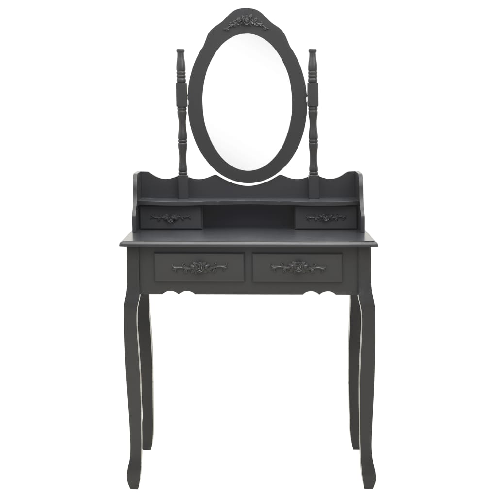 vidaXL Μπουντουάρ με Σκαμπό Γκρι 75 x 69 x 140 εκ. Ξύλο Παυλώνιας