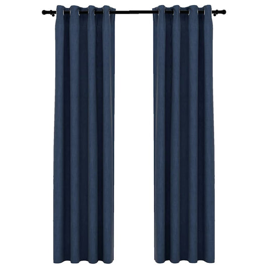 vidaXL Κουρτίνες Συσκότισης με Τρουκς/Όψη Λινού 2 τεμ. Μπλε 140x225 εκ