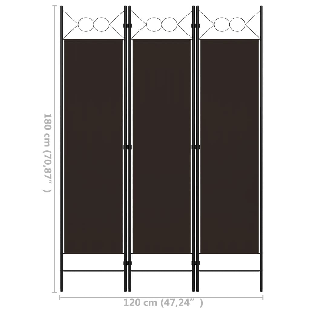 vidaXL Διαχωριστικό Δωματίου με 3 Πάνελ Καφέ 120 x 180 εκ.