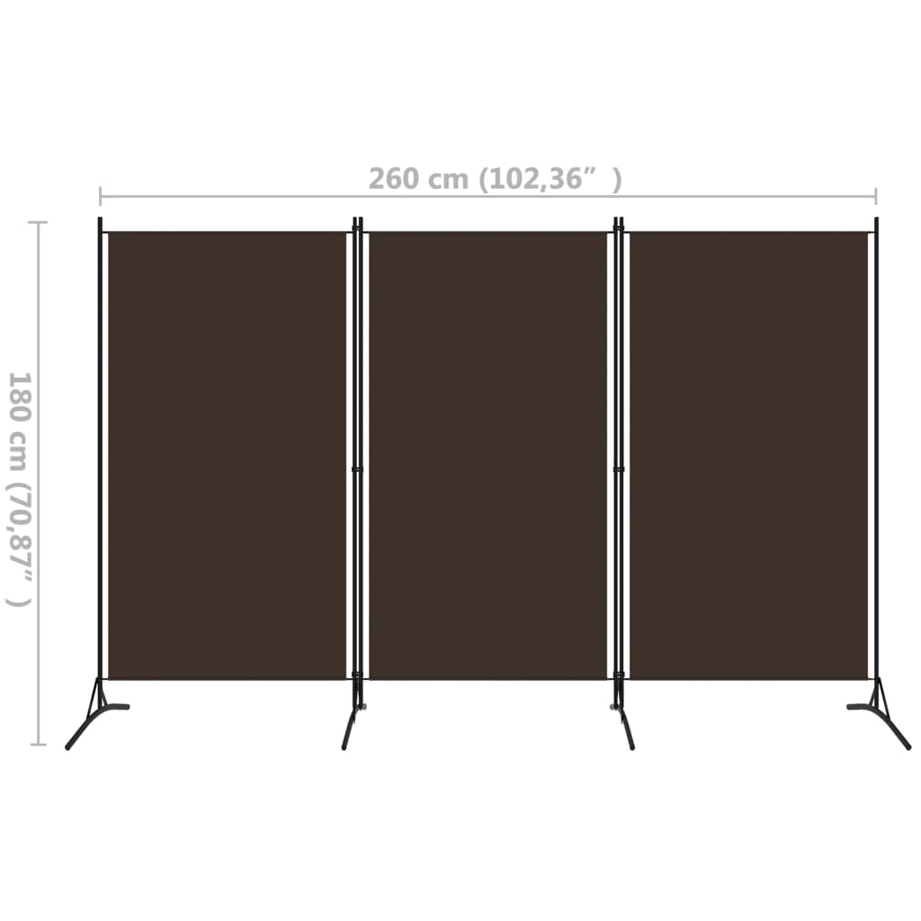 vidaXL Διαχωριστικό Δωματίου με 3 Πάνελ Καφέ 260 x 180 εκ.