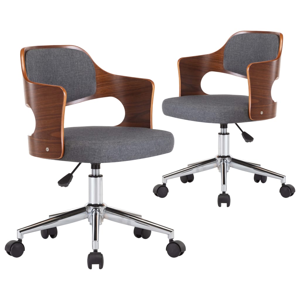 vidaXL Καρέκλες Τραπεζαρίας Περιστρ. 2 τεμ. Γκρι Λυγ. Ξύλο/Συνθ. Δέρμα