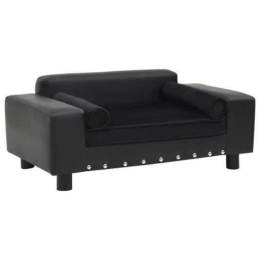vidaXL Καναπές-Κρεβάτι Σκύλου Μαύρο 81x43x31 εκ. Βελουτέ/Συνθετ. Δέρμα