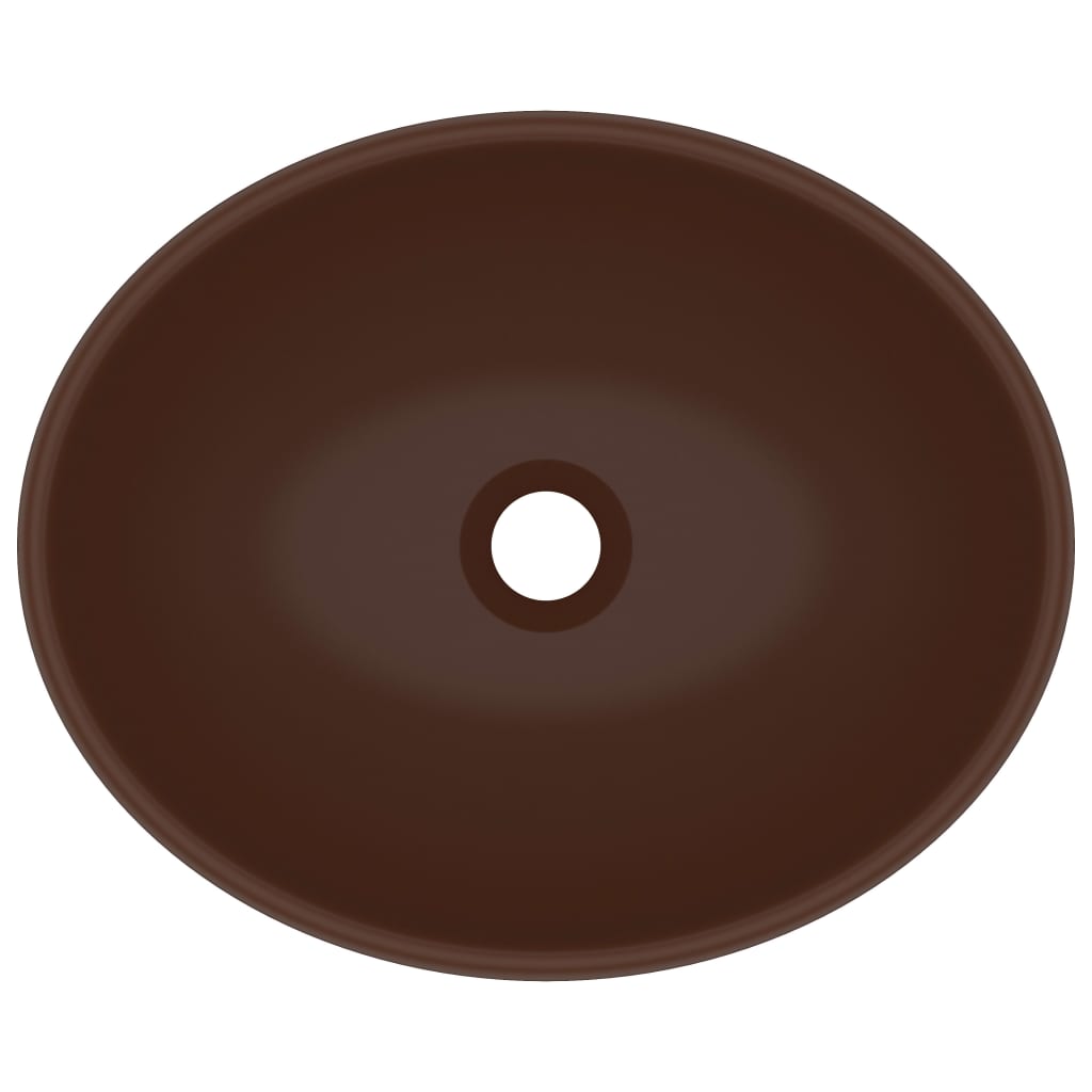 vidaXL Νιπτήρας Πολυτελής Οβάλ Σκούρο Καφέ Ματ 40 x 33 εκ. Κεραμικός