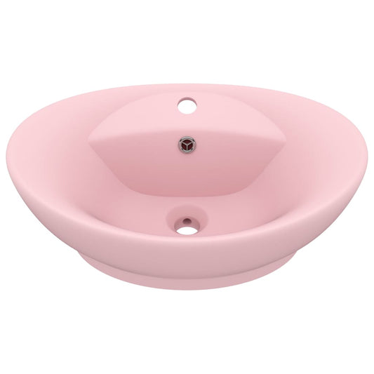 vidaXL Νιπτήρας με Υπερχείλιση Οβάλ Ροζ Ματ 58,5x39 εκ. Κεραμικός