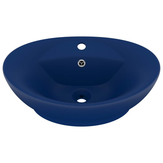 vidaXL Νιπτήρας με Υπερχείλιση Οβάλ Σκ. Μπλε Ματ 58,5x39 εκ. Κεραμικός