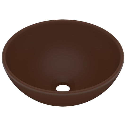 vidaXL Νιπτήρας Πολυτελής Στρογγυλός Σκ. Καφέ Ματ 32,5x14 εκ Κεραμικός