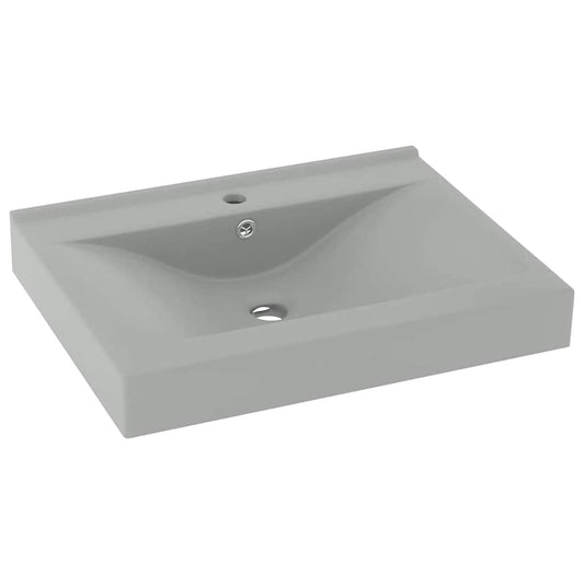 vidaXL Νιπτήρας με Οπή Βρύσης Ανοιχτό Γκρι Ματ 60 x 46 εκ. Κεραμικός