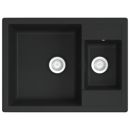 vidaXL Νεροχύτης με Δύο Γούρνες & Οπή Υπερχείλισης Μαύρος Γρανιτένιος