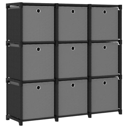 vidaXL Ραφιέρα με 9 Κύβους & Κουτιά Μαύρη 103x30x107,5 εκ. Υφασμάτινη