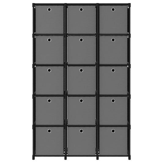 vidaXL Ραφιέρα με 15 Κύβους & Κουτιά Μαύρη 103x30x175,5 εκ. Υφασμάτινη