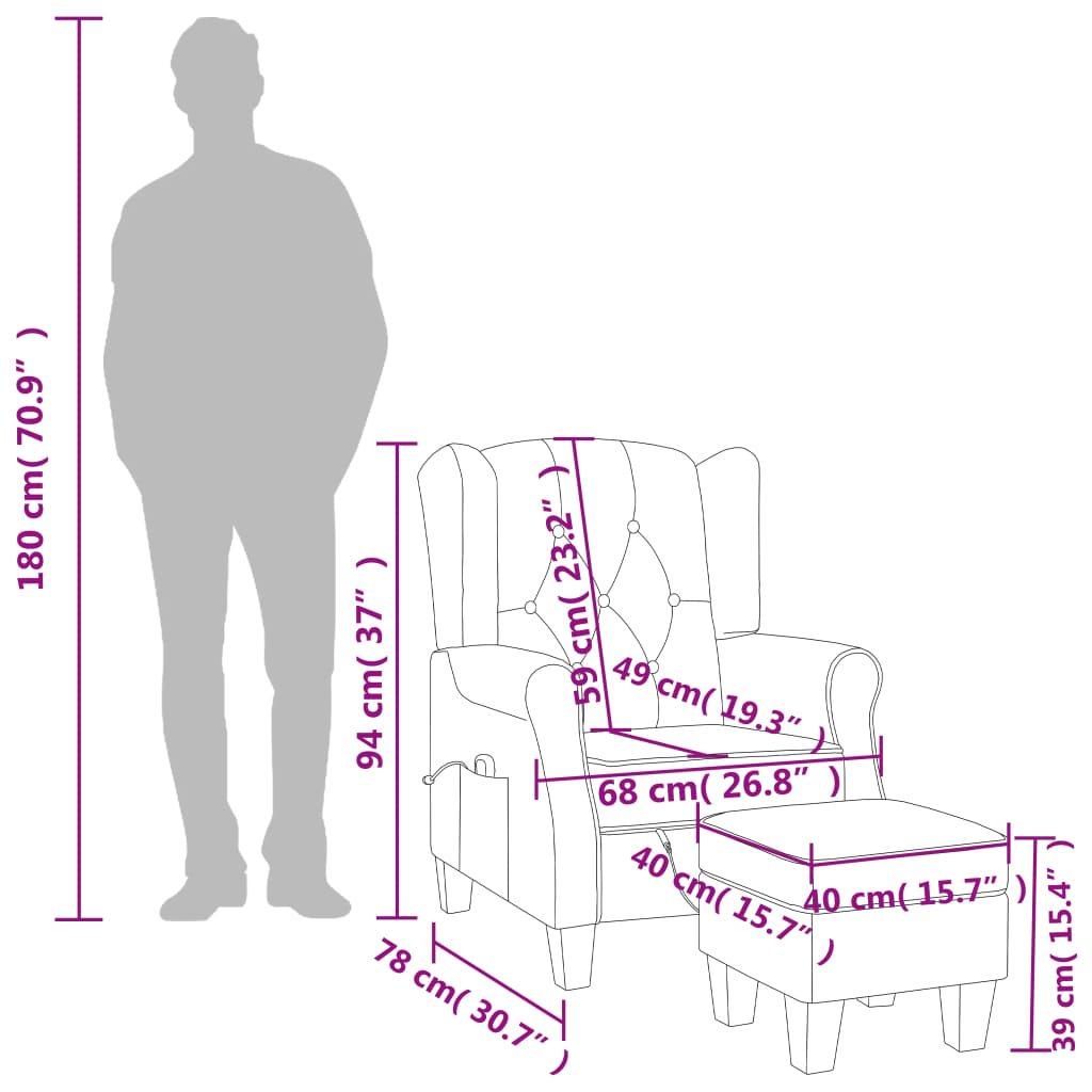 vidaXL Πολυθρόνα Μασάζ Taupe Υφασμάτινη με Υποπόδιο