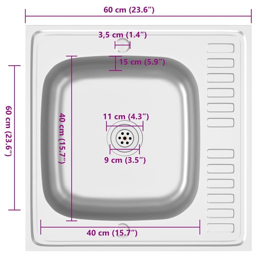 vidaXL Νεροχύτης + Ποδιά Σετ Ασημί 600x600x155 χιλ. Ανοξείδωτο Ατσάλι