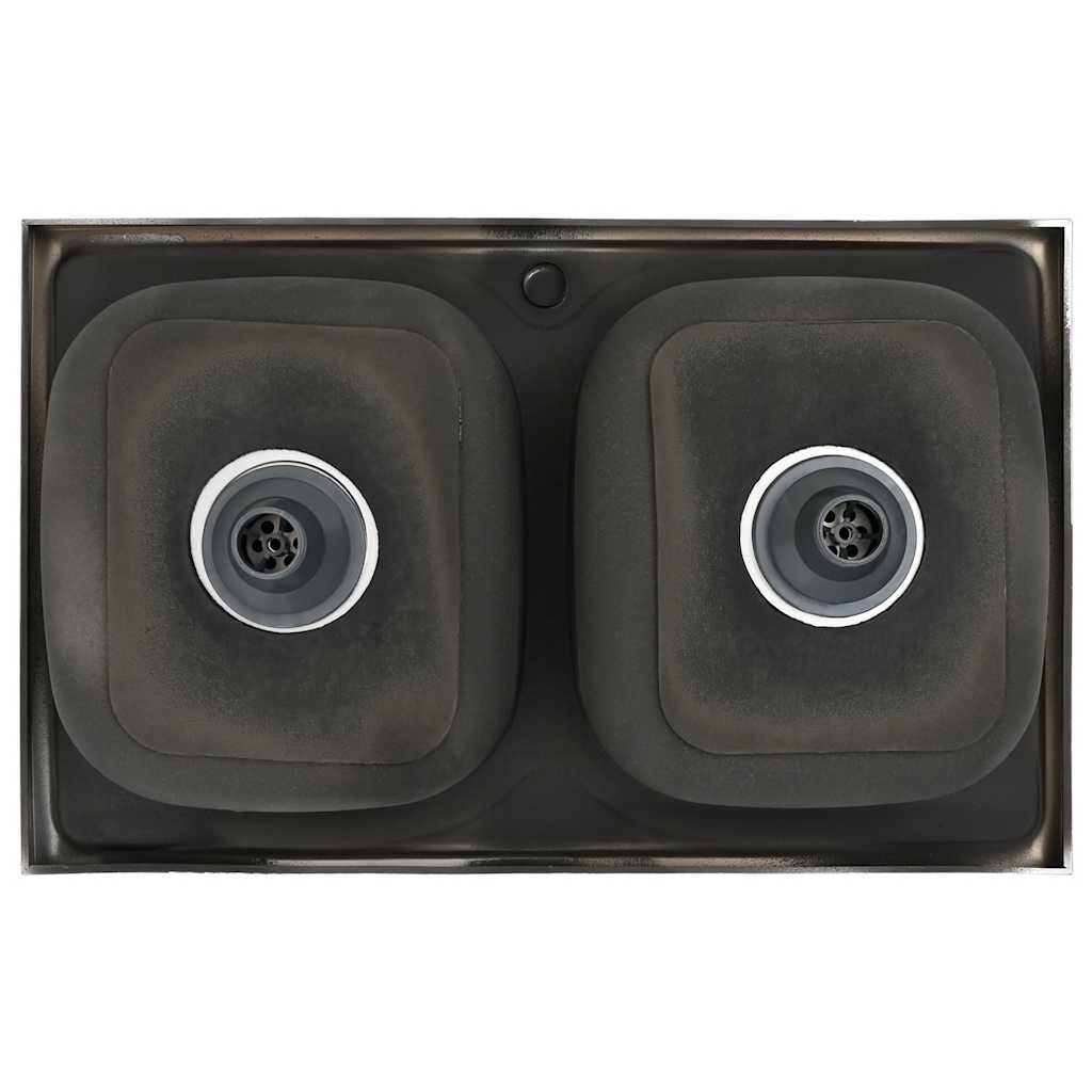 vidaXL Νεροχύτης Διπλή Γούρνα Ασημί 800x500x155 χιλ. Ανοξείδωτο Ατσάλι