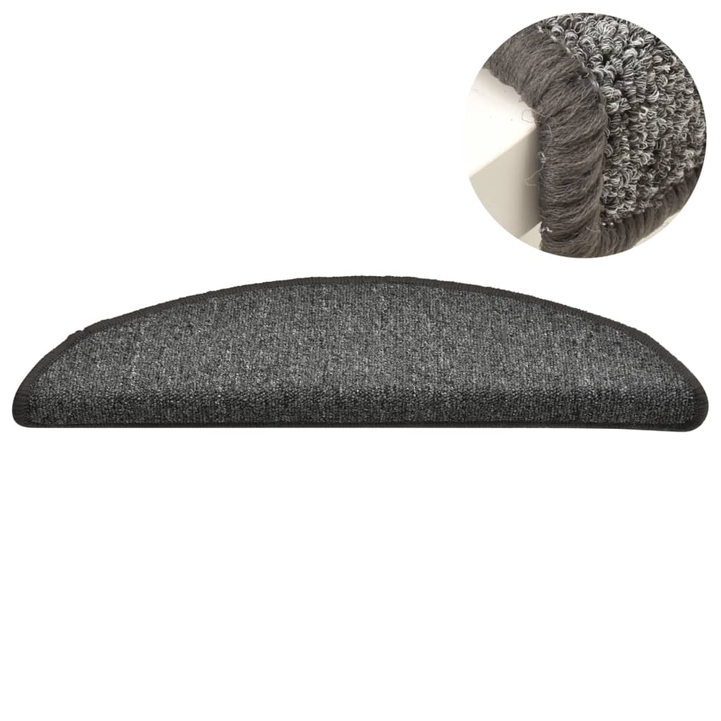 vidaXL Πατάκια Σκαλοπάτια 15 τεμ. Σκούρο Γκρι Ημίστρογγυλά 56x17x3 εκ.