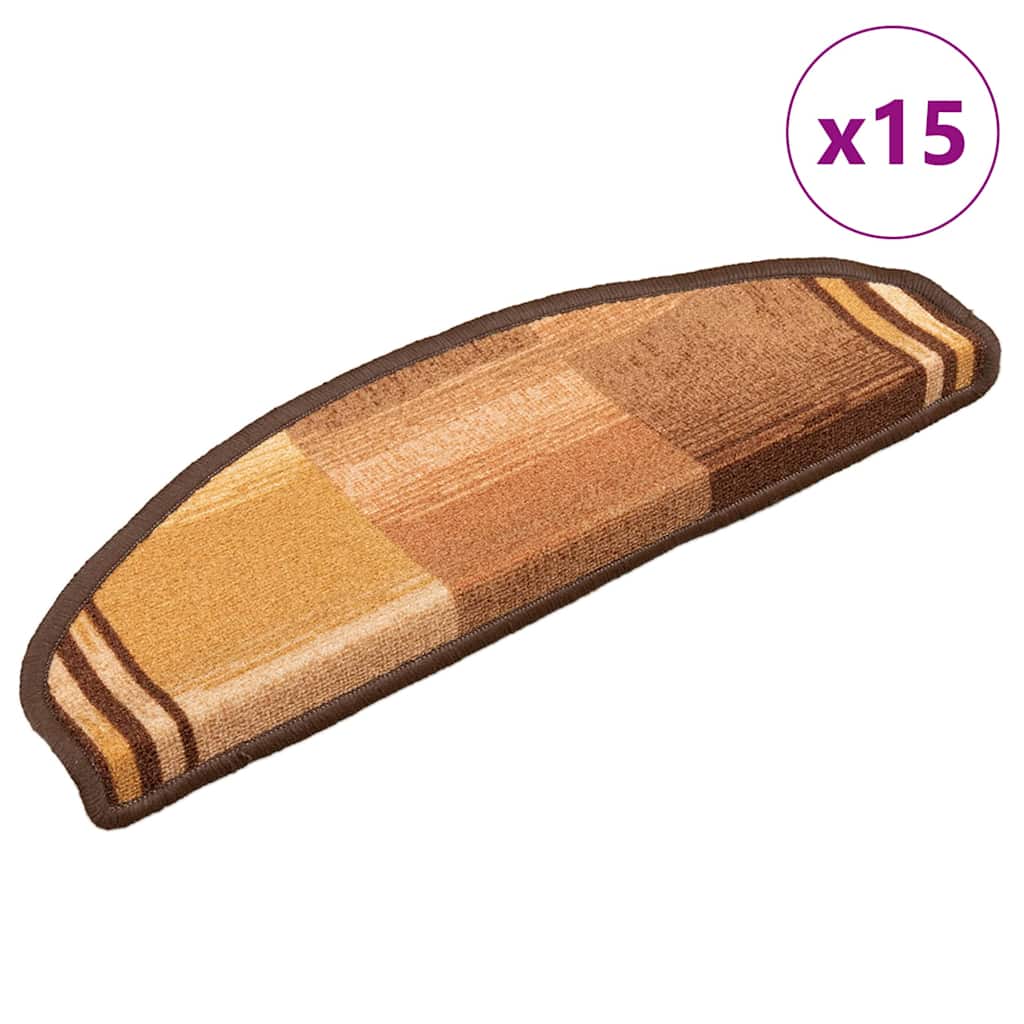 vidaXL Πατάκια Σκάλας Αυτοκόλλητα 15 τεμ. Καφέ 65 x 21 x 4 εκ.