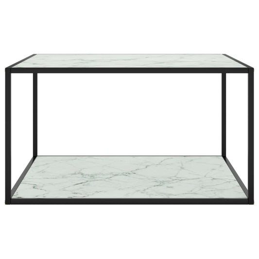 vidaXL Τραπεζάκι Σαλονιού Μαύρο 90x90x50 εκ. Λευκό Γυαλί Όψη Μαρμάρου