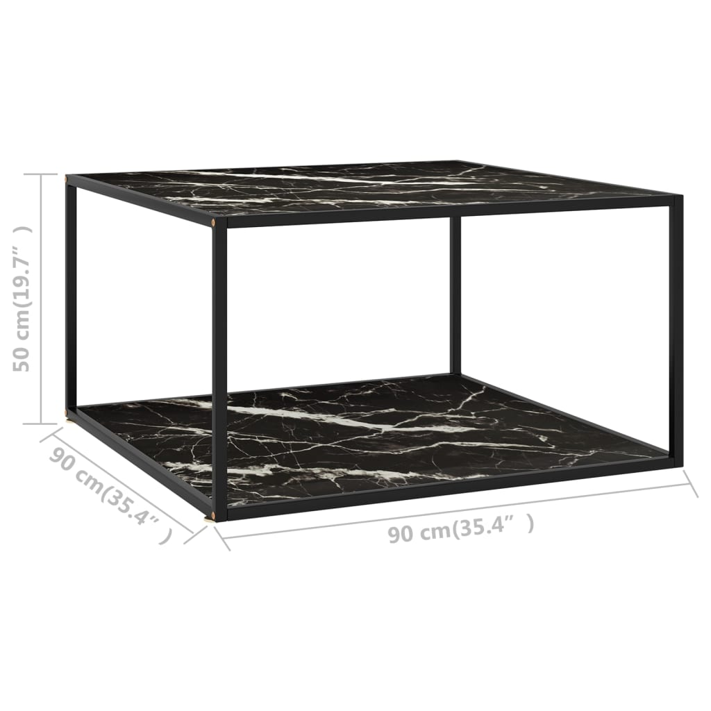 vidaXL Τραπεζάκι Σαλονιού Μαύρο 90x90x50 εκ. Μαύρο Γυαλί Όψη Μαρμάρου