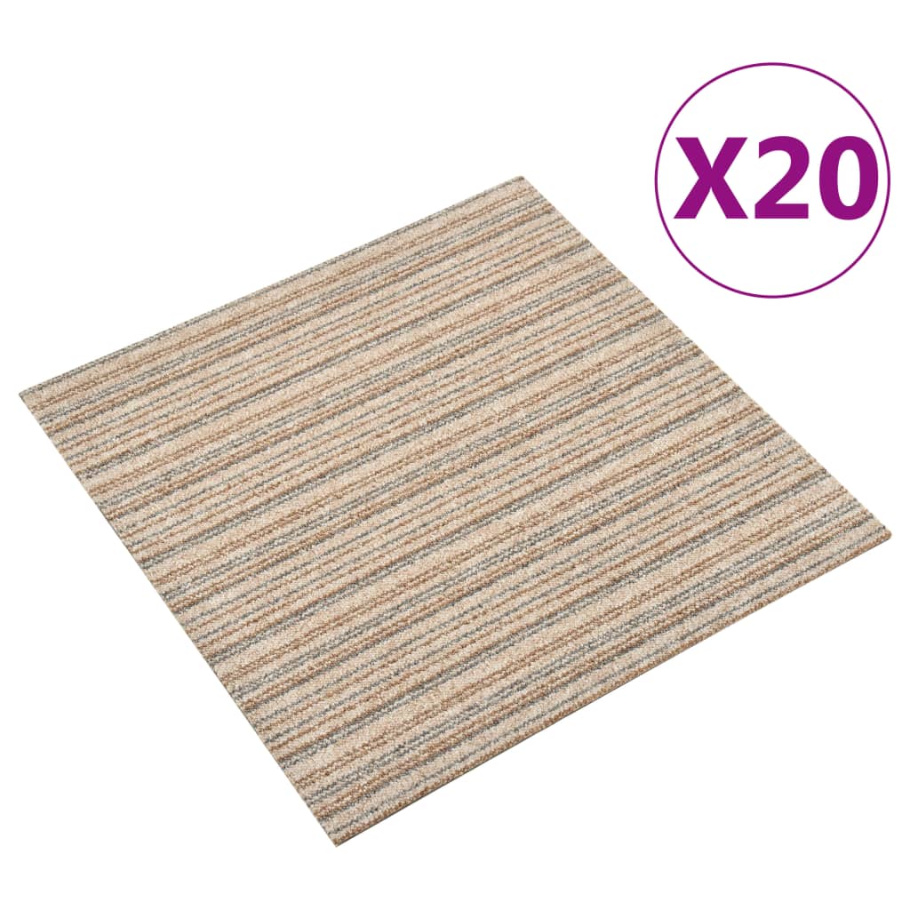 vidaXL Μοκέτα Πλακάκι 20 τεμ. Μπεζ Ριγέ 5 μ² 50x50 εκ.