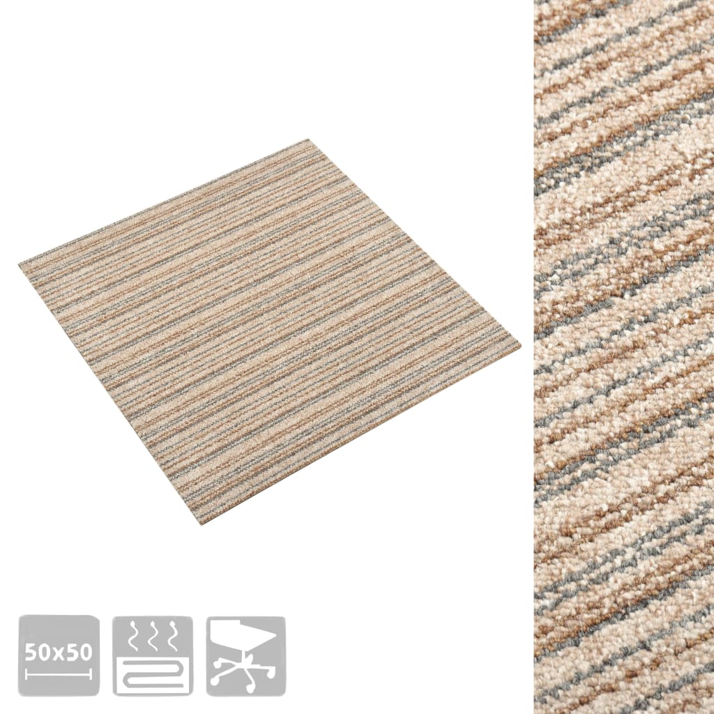 vidaXL Μοκέτα Πλακάκι 20 τεμ. Μπεζ Ριγέ 5 μ² 50x50 εκ.