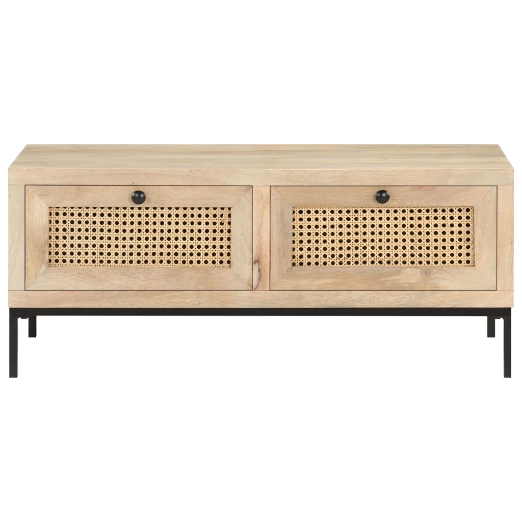 vidaXL Τραπεζάκι Σαλονιού 90x50x37 εκ. Μασίφ Ξύλο Μάνγκο/Φυσικό Καλάμι