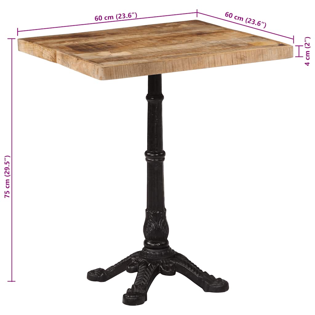 vidaXL Τραπέζι Bistro 60 x 60 x 77 εκ. Ακατέργαστο Ξύλο Μάνγκο