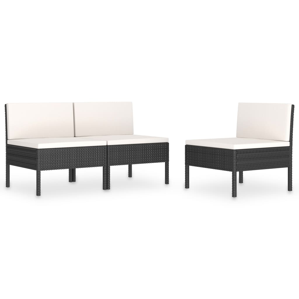 vidaXL Καρέκλες Εξωτερικού Χώρου 3 τεμ Μαύρες Συνθ. Ρατάν με Μαξιλάρια