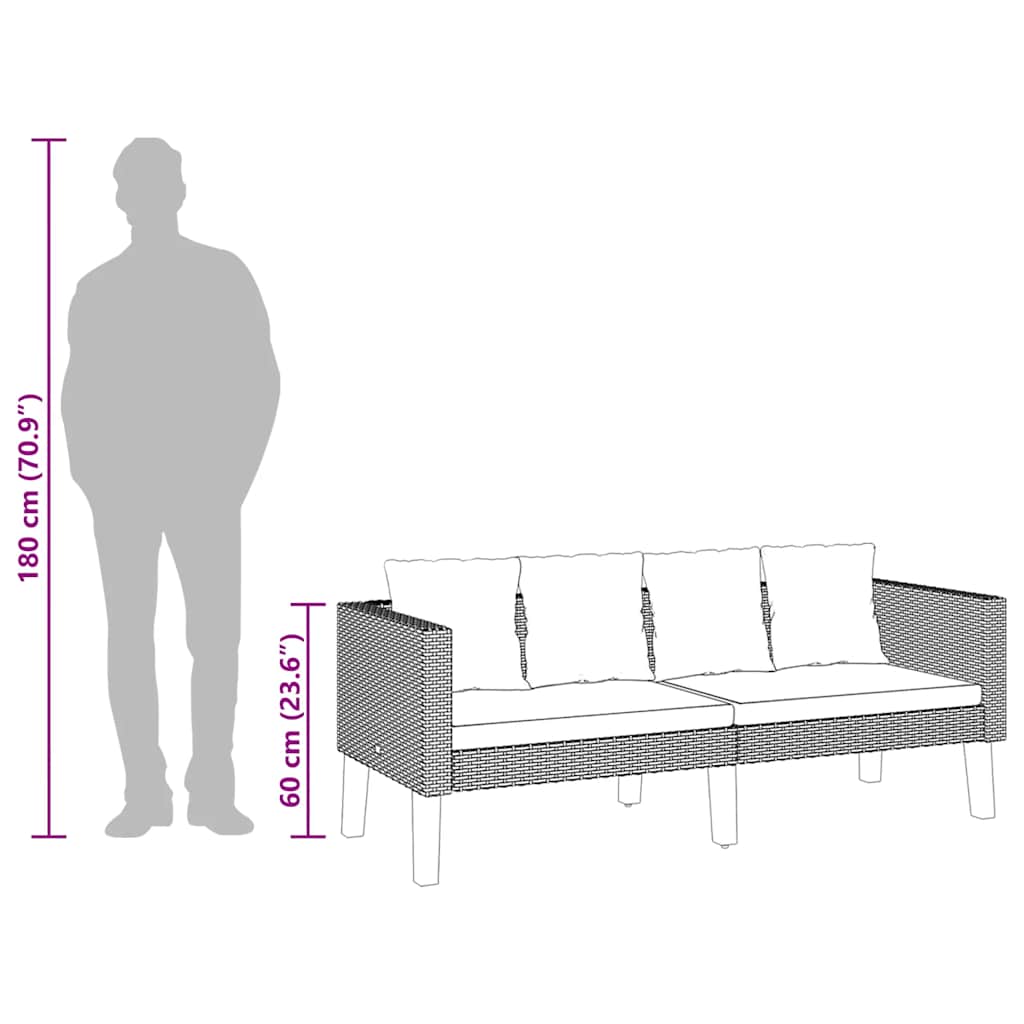 vidaXL Καναπές Κήπου Διθέσιος Μαύρος από Συνθετικό Ρατάν με Μαξιλάρια