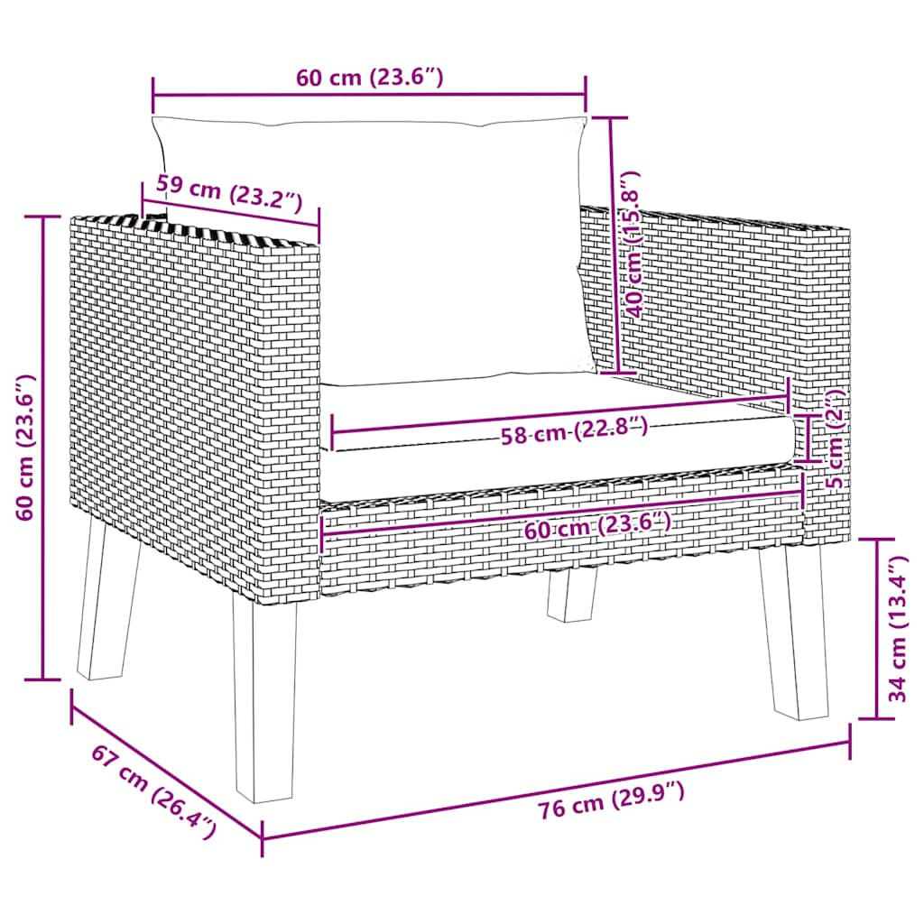 vidaXL Πολυθρόνα Κήπου Μαύρη από Συνθετικό Ρατάν με Μαξιλάρια