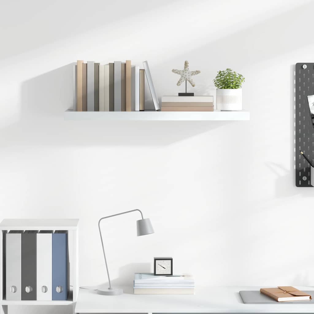 vidaXL Ράφι Τοίχου Γυαλιστερό Άσπρο 80x23,5x3,8 εκ. MDF