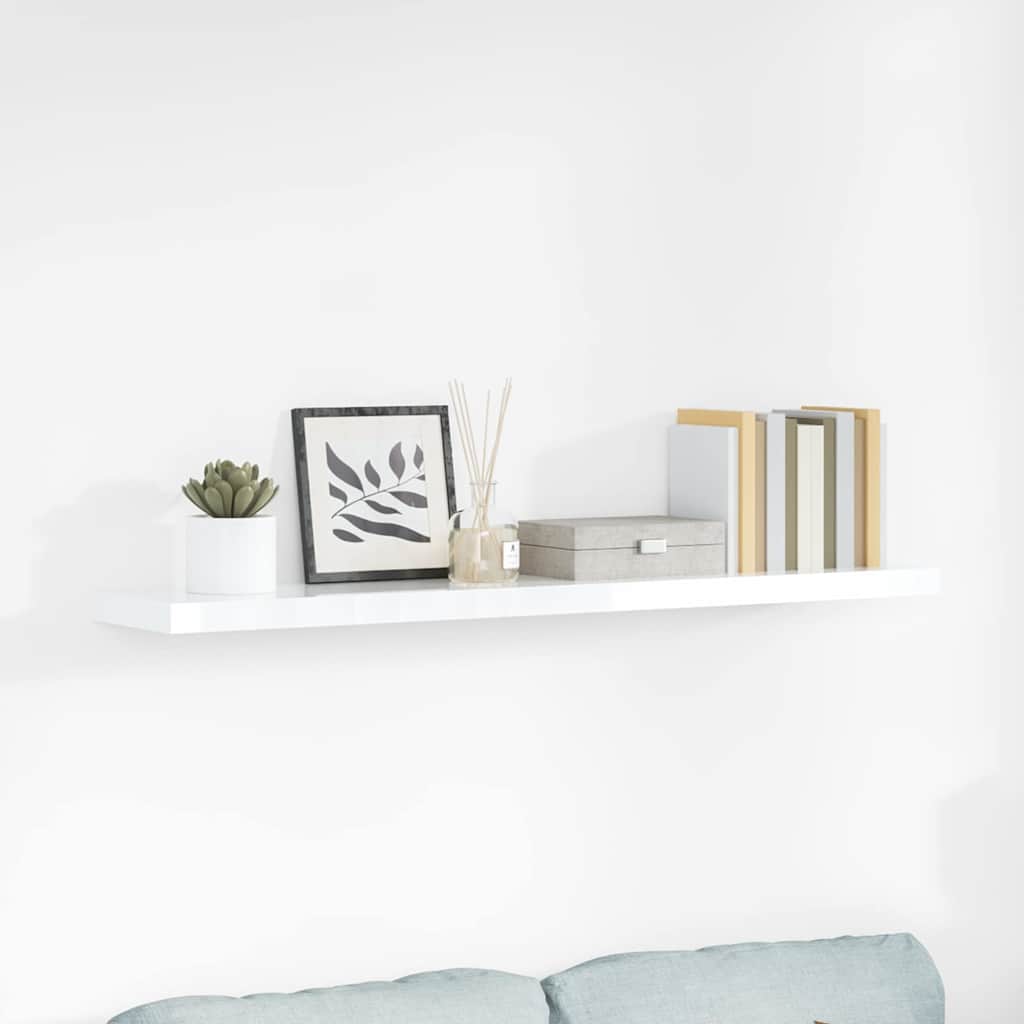 vidaXL Ράφι Τοίχου Γυαλιστερό Άσπρο 120x23,5x3,8 εκ. MDF