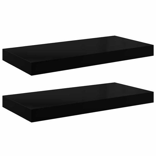 vidaXL Ράφια Τοίχου Γυαλιστερά Μαύρα 2 Τεμάχια 50x23,5x3,8 εκ. MDF