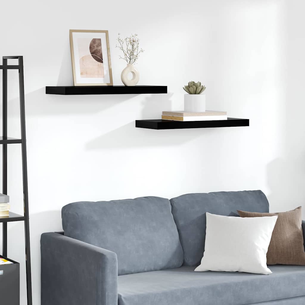 vidaXL Ράφια Τοίχου Γυαλιστερά Μαύρα 2 Τεμάχια 60x23,5x3,8 εκ. MDF