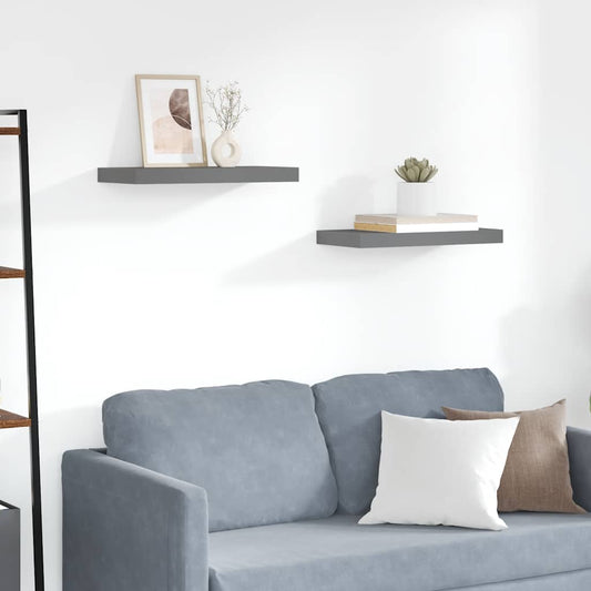vidaXL Ράφια Τοίχου Γυαλιστερά Γκρι 2 Τεμάχια 50x23,5x3,8 εκ. MDF