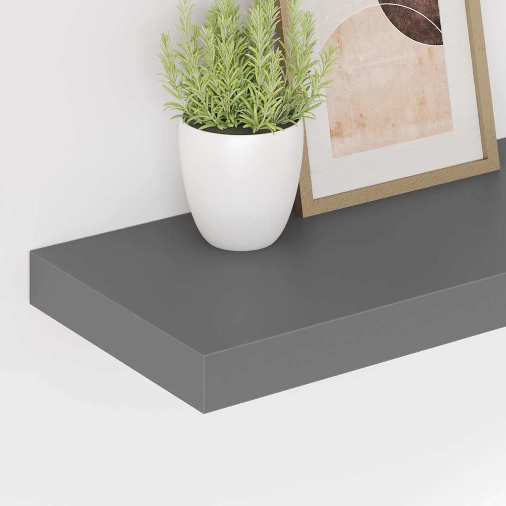 vidaXL Ράφια Τοίχου Γυαλιστερά Γκρι 2 Τεμάχια 60 x 23,5 x 3,8 εκ. MDF