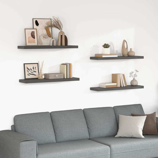 vidaXL Ράφια Τοίχου Γυαλιστερά Γκρι 4 Τεμάχια 90 x 23,5 x 3,8 εκ. MDF