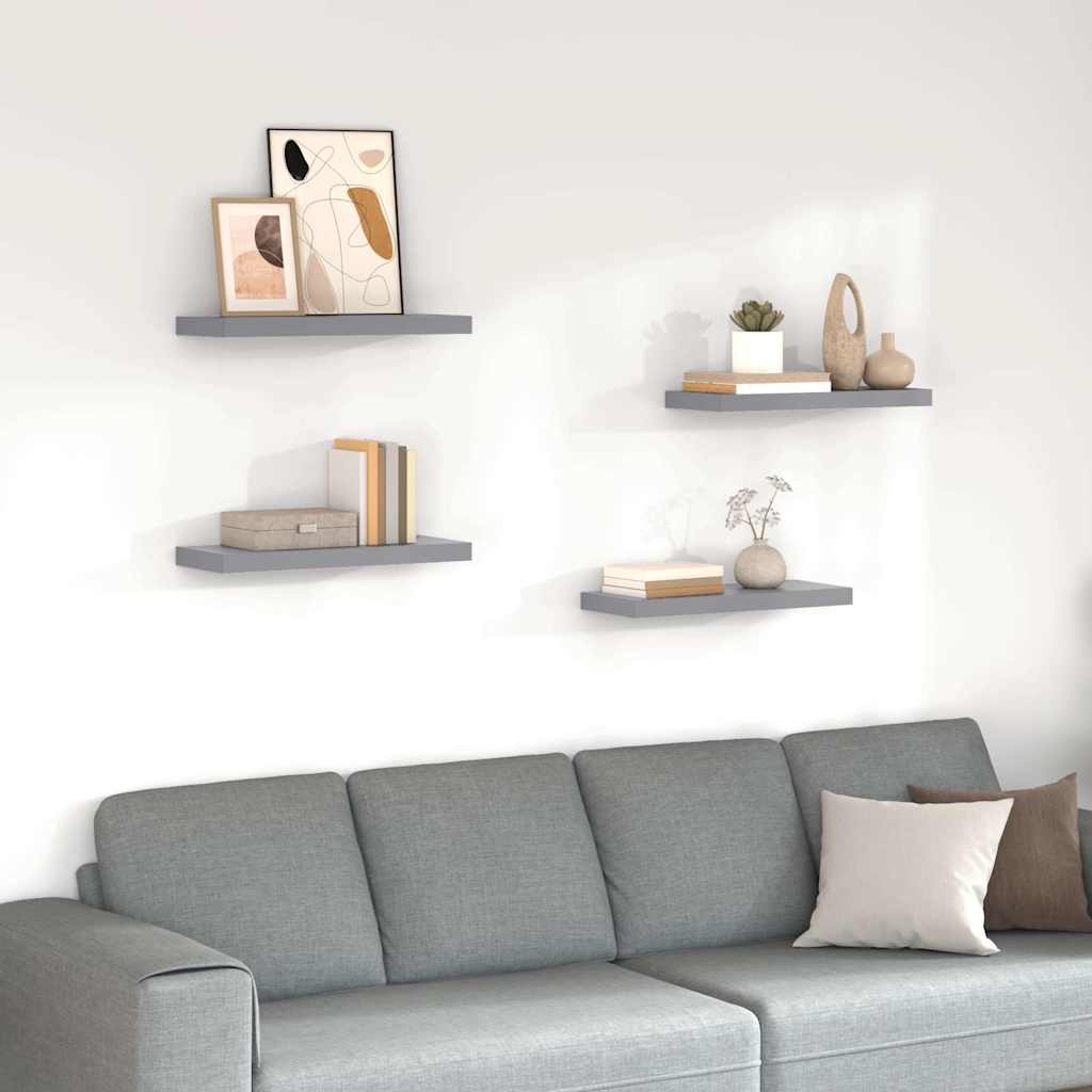 vidaXL Ράφια Τοίχου 4 τεμ. Γκρι 60 x 23,5 x 3,8 εκ. MDF